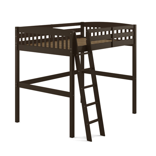 Yes4Wood Everest Cappuccino Solid Wood Full Loft Bed with Stairs