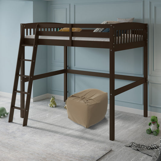 Yes4Wood Everest Cappuccino High Loft Bed with Storage, Space Saver Full Size Kids Loft Bed with Stairs for Toddlers Assembled in Sturdy Solid Wood, No Box Spring Needed