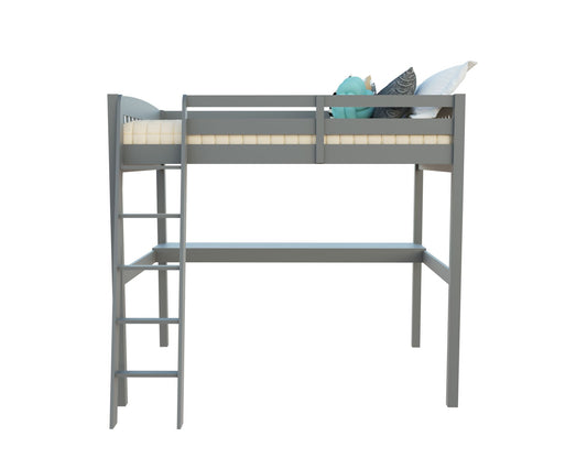 Yes4Wood Everest Grey Solid Wood Full Loft Bed with Desk & Stairs