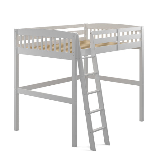 Yes4Wood Everest White Solid Wood Full Loft Bed with Stairs