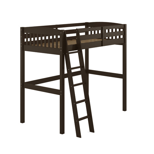 Yes4Wood Everest Cappuccino Solid Wood Twin Loft Bed with Stairs