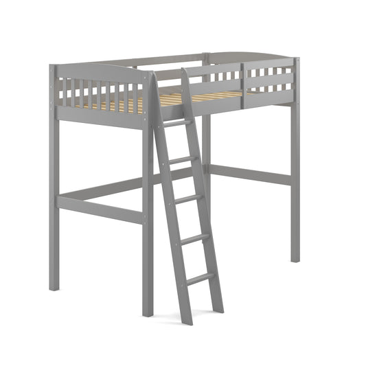 Yes4Wood Everest Gray Solid Wood Twin Loft Bed with Stairs