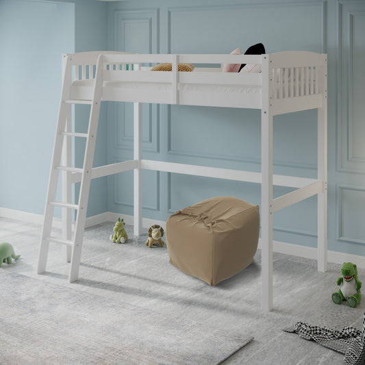 Yes4Wood Everest White High Loft Bed with Storage, Space Saver Twin Size Kids Loft Bed with Stairs for Toddlers Assembled in Sturdy Solid Wood, No Box Spring Needed