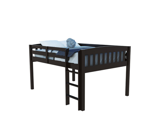 Yes4Wood Elbrus Low Cappuccino Solid Wood Full Loft Bed with Stairs