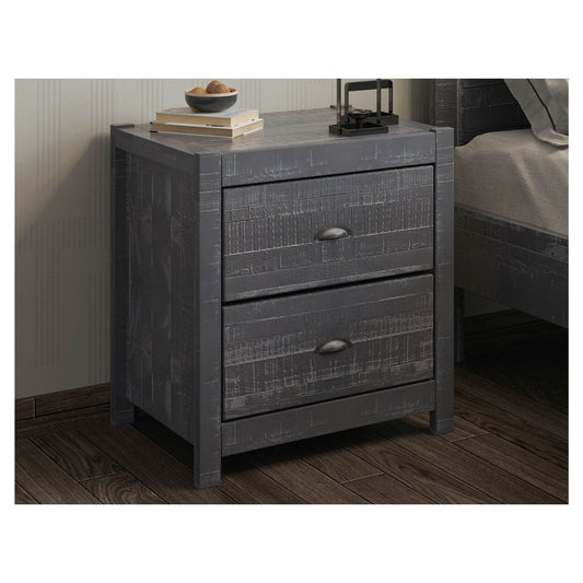 Yes4wood Albany 3 Piece Queen Bed Set, Heavy Duty Solid Wood Queen Size Bed Frame with Bedside Table Set of 2, Grey