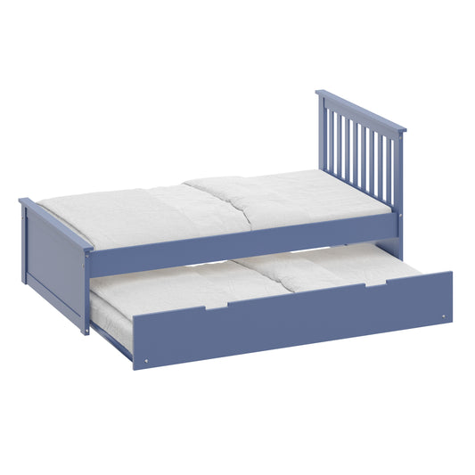 Yes4Wood Malibu Blue Solid Wood Twin Bed with Trundle
