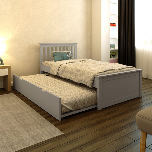 Yes4Wood Malibu Gray Solid Wood Twin Bed with Trundle