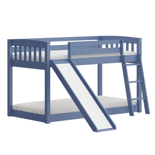 Yes4Wood Blue Solid Wood Twin Over Twin Bunk Bed with Slide & Stairs