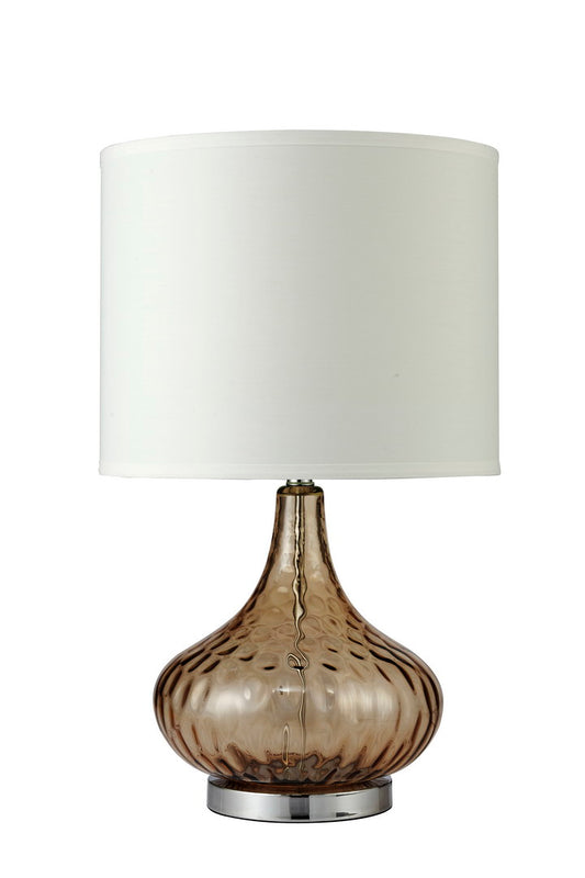 24.5" Tall Glass Table Lamp "Courtney", Amber Glass and Chrome Silver