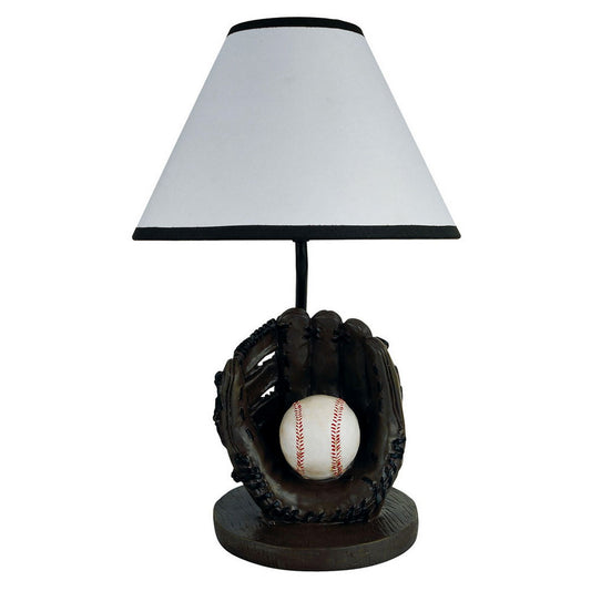15" Tall Polyresin Accent Table Lamp, Baseball Shaped, Cone Linen Shade
