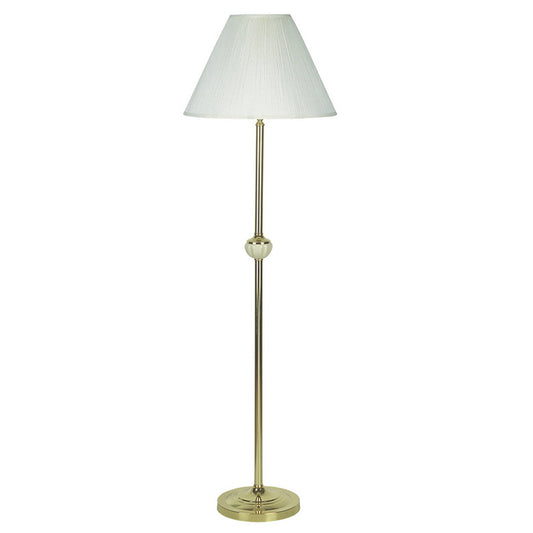 60" Tall Brass Floor Lamp with Ceramic Accents, Ivory Empire Shade