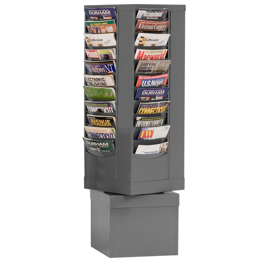 Durham Mfg Rotary Literature Rack, 44 Pockets, Gray