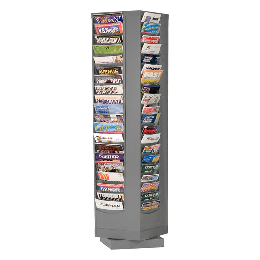 Durham Mfg Rotary Literature Rack, 80 Pockets, Gray