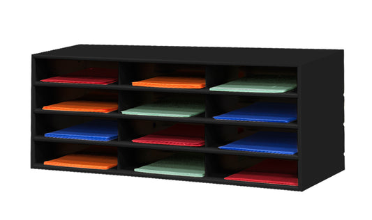Durham Mfg Horizontal Literature Rack, 12 Pockets, Black