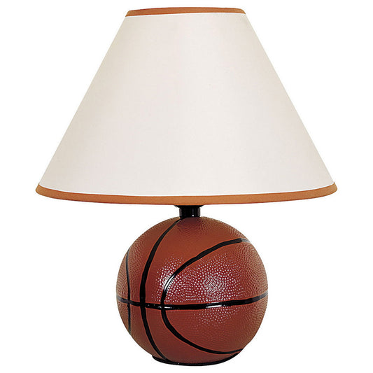12" Tall Ceramic Table Lamp, Basketball Shaped, Linen Shade