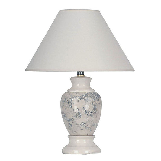 13" Tall Ceramic Table Lamp, Urn-Shaped with Ivory finish, Linen Shade