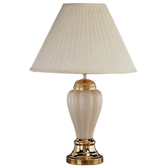 27" Tall Ceramic Table Lamp, Urn-Shaped with Ivory finish, Linen Shade