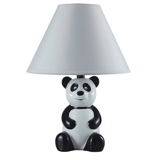 14" Tall Ceramic Kids Table Lamp with Panda design, White Linen Shade
