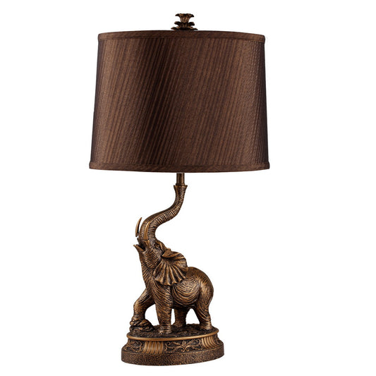 27" Tall Polyresin Elephant Table Lamp w/ Antique Bronze finish, Bronze Shade