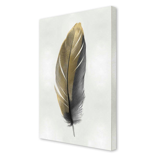 Gold Feather On Silver II, Fine Art Giclee Print on Gallery Wrap Canvas, 27" x 53"