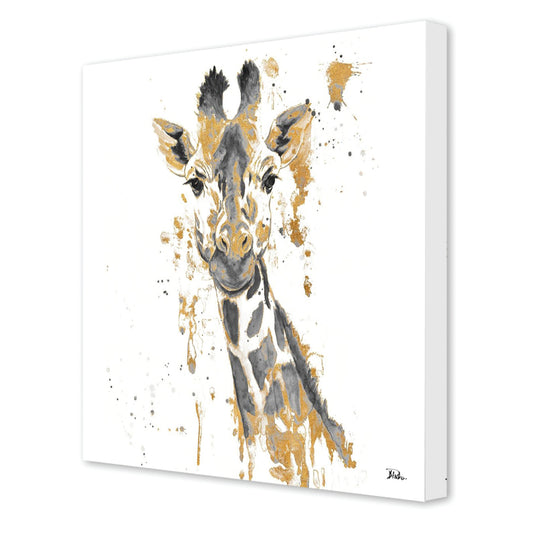 Gold Water Giraffe, Fine Art Giclee Print on Gallery Wrap Canvas, 30" x 30"