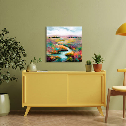 Meandering Stream, Fine Art Giclee Print On Gallery Wrap Canvas, 24" x 24"