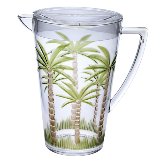 Palm Tree Plastic Water Pitcher with Lid, 2.75 Qt, BPA-Free, Palm Tree Design