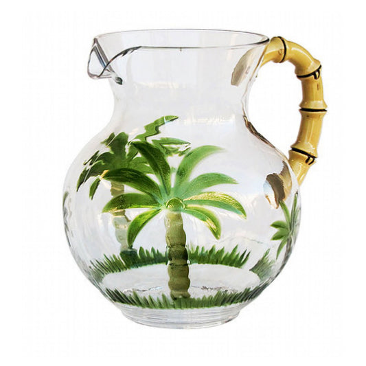Palm Tree Plastic Water Pitcher with Lid, 3 Qt, BPA-Free, Palm Tree Design
