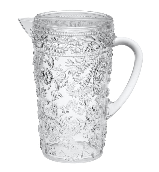 Paisley Plastic Water Pitcher with Lid, 2.5 Qt, BPA-Free, Clear