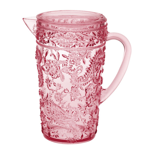 Paisley Plastic Water Pitcher with Lid, 2.5 Qt, BPA-Free, Pink