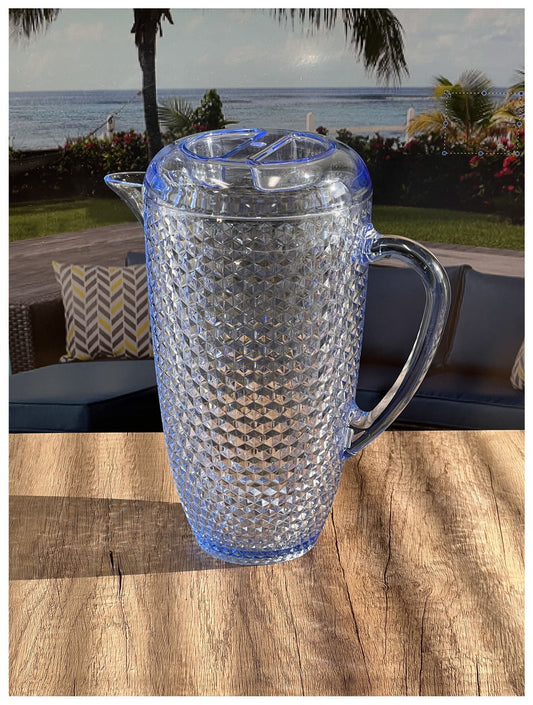 Leading Ware 2.5 Quarts Water Pitcher with Lid, Diamond Cut Unbreakable Plastic Pitcher, Drink Pitcher, Juice Pitcher with Spout BPA Free