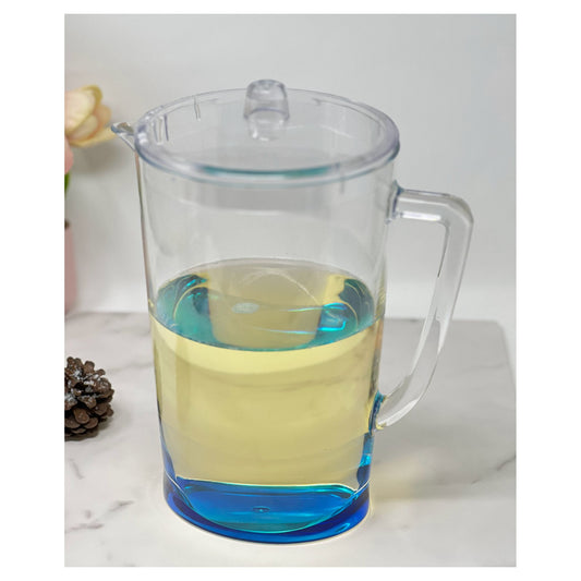 LeadingWare Oval Halo Plastic Pitcher with Lid, 2.75 Qt, Unbreakable, BPA Free, Blue