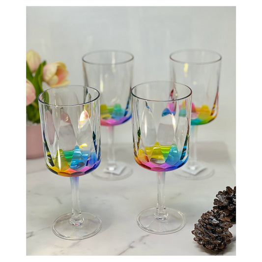 LeadingWare Rainbow Diamond Plastic Wine Glasses Set of 4 (16oz), BPA Free Acrylic Wine Glass Set, Unbreakable Red Wine Glasses, White Wine Glasses