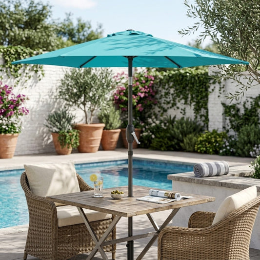 7.5FT Patio Market Table Umbrella, UV-Resistant Canopy and Tilt Button, Lake Blue