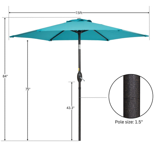 7.5FT Patio Market Table Umbrella, UV-Resistant Canopy and Tilt Button, Lake Blue