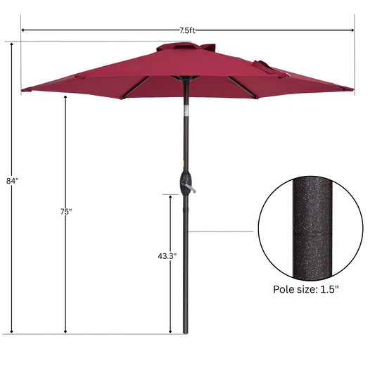 7.5FT Patio Market Table Umbrella, UV-Resistant Canopy and Tilt Button, Red