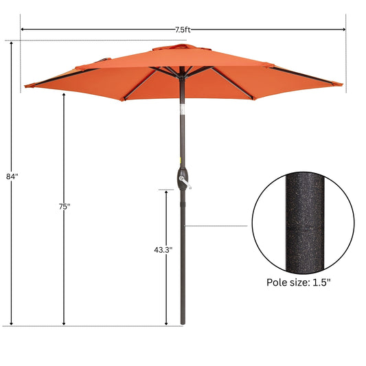 7.5FT Patio Market Table Umbrella, UV-Resistant Canopy and Tilt Button, Orange
