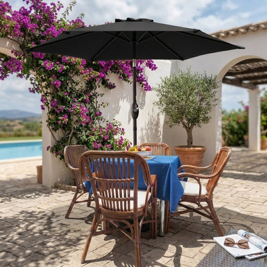 7.5FT Patio Market Table Umbrella, UV-Resistant Canopy and Tilt Button, Black