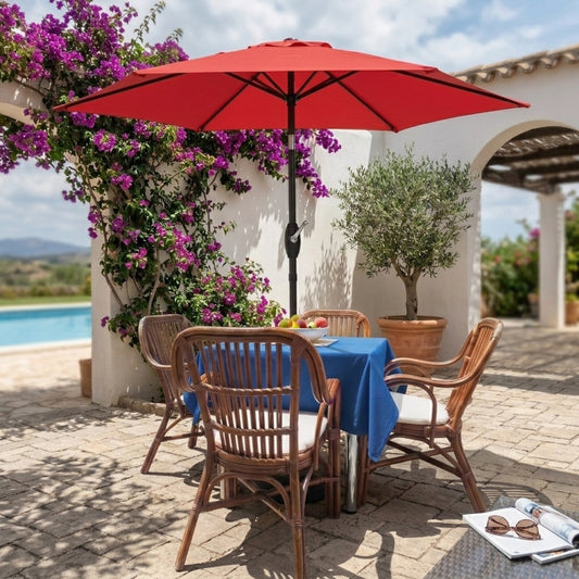 7.5FT Patio Market Table Umbrella, UV-Resistant Canopy and Tilt Button, Chili Red