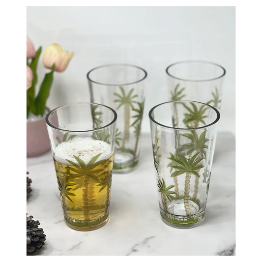 LeadingWare Palm Tree Design Acrylic Glasses Drinking Set of 4 Hi Ball (20oz), Plastic Drinking Glasses, BPA Free Cocktail Glasses, Drinkware Set, Plastic Water Tumblers