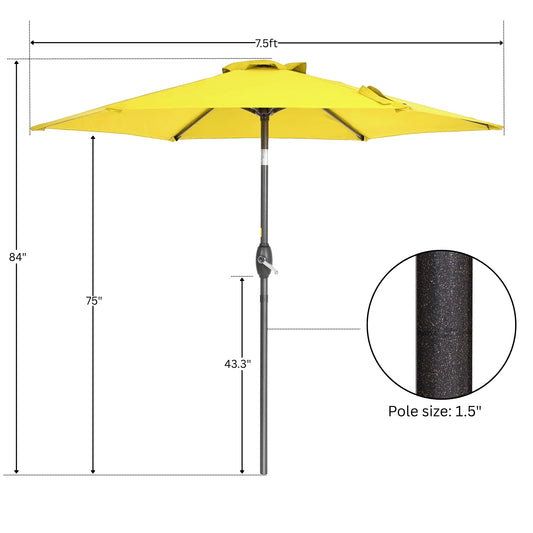 7.5FT Patio Market Table Umbrella, UV-Resistant Canopy and Tilt Button, Yellow