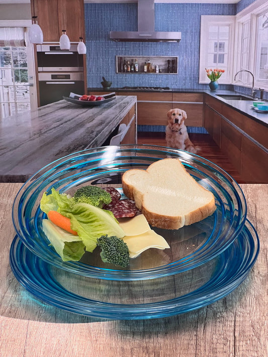 LeadingWare Designer Swirl 12_ Acrylic Dinner Plates Set of 4, Blue Plastic Plates Reusable, Unbreakable Kitchen Plates for All Occasions BPA Free Dishwasher Safe