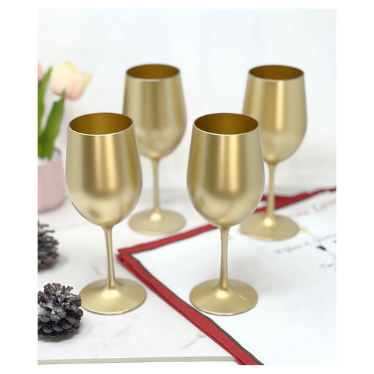LeadingWare Metallic Gold Color Plastic Wine Glasses Set of 4 (12oz), BPA Free Acrylic Wine Glass Set, Unbreakable Red Wine Glasses, White Wine Glasses