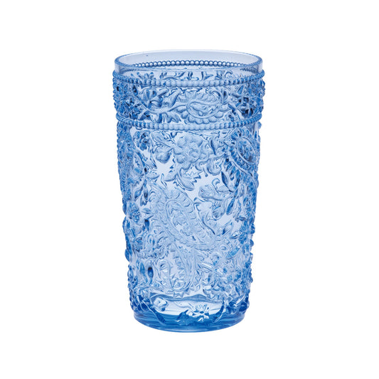 Paisley Acrylic Hi Ball Glasses Set of 4, 17oz, BPA-Free, Blue