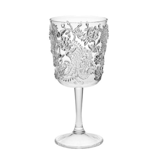 Paisley Acrylic Wine Glasses Set of 4, 13oz, BPA-Free, Clear