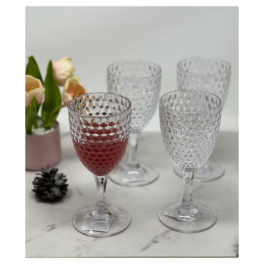 LeadingWare Diamond Cut Plastic Wine Glasses Set of 4 (12oz), BPA Free Acrylic Wine Glass Set, Unbreakable Red Wine Glasses, White Wine Glasses