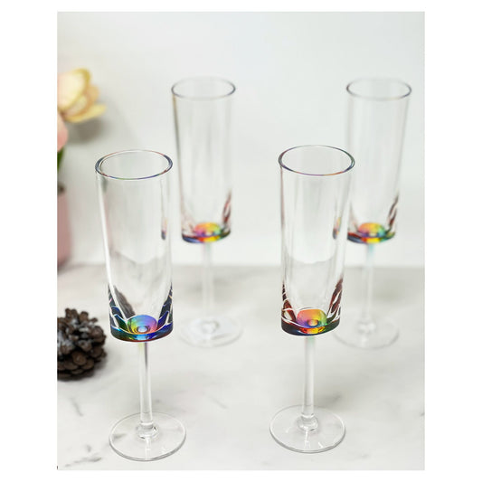 Oval Halo Champagne Flutes Set of 4, 4oz, Rainbow Design