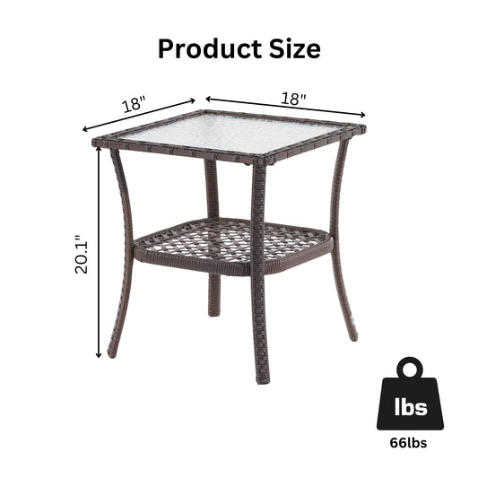 Patio Water Rippled Glass Side Table, Brown Rattan