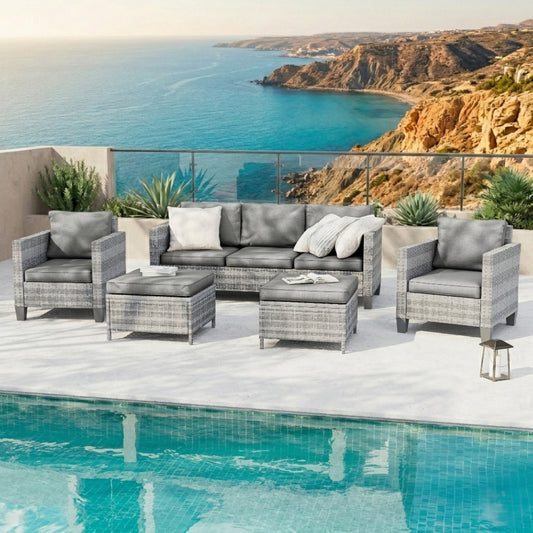 5-Piece Outdoor Patio Conversation Set with Gray Cushions & Gray Wicker Frame