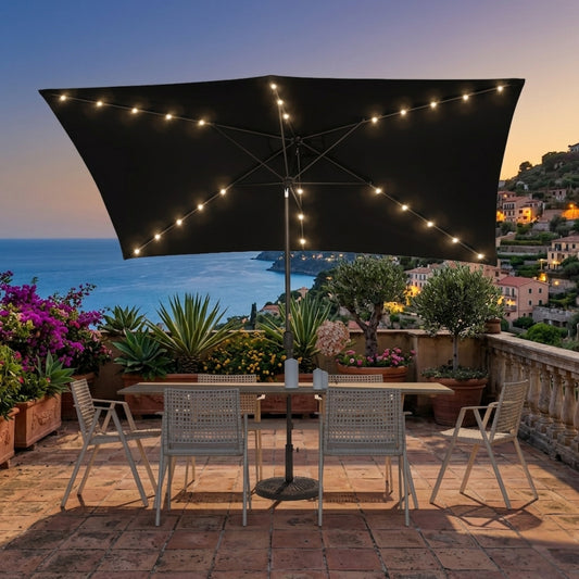 10 x 6.5FT LED Patio Market Table Umbrella, UV-Resistant Canopy and Tilt Button, Black